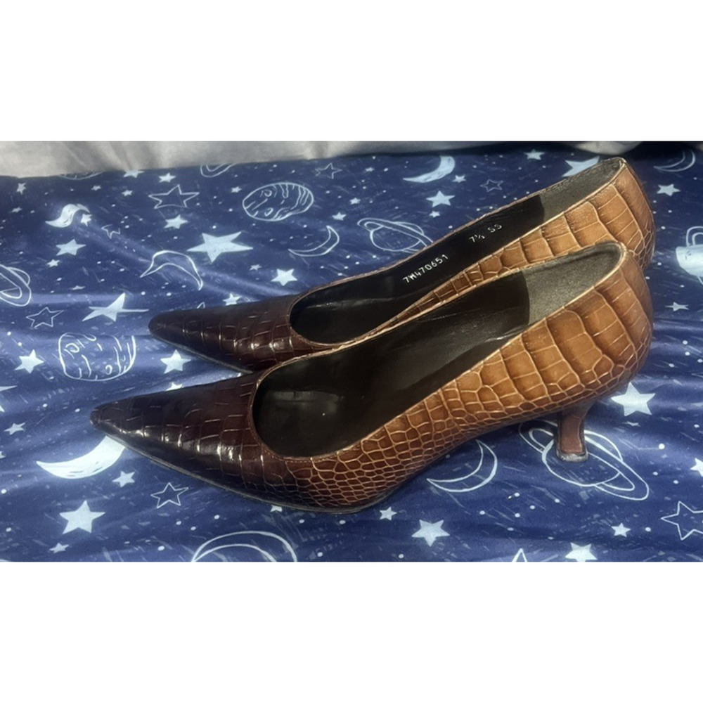 Stuart Weitzman Pumps Heels 7.5N Leather Crocodile Brown Ombre Pointy Toe Work - Picture 5 of 12